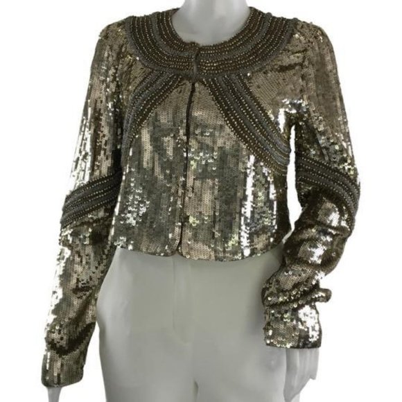 Veronica Beard Jackets & Blazers - NWT Veronica Beard Women's Phaedra Sequin Bead Embellished Cropped Jacket Gold